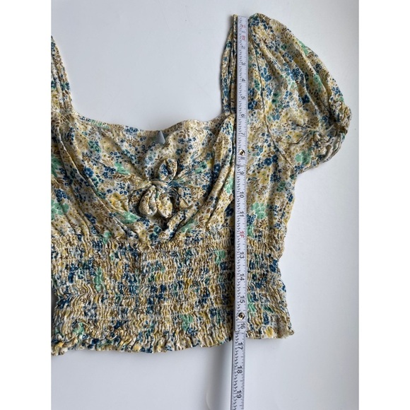 Sky & Sparrow Floral Print Sweetheart Neckline Ribbed Cap Sleeves Crop Top - Picture 11 of 11